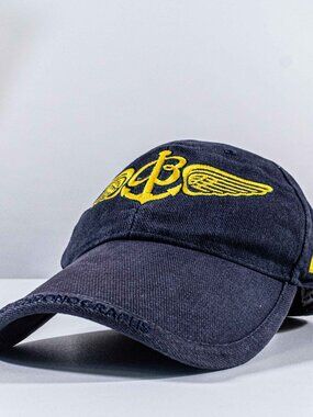 Breitling Swiss Chronographs Hat Sun Faded Navy Blue Y2K Distressed Logo